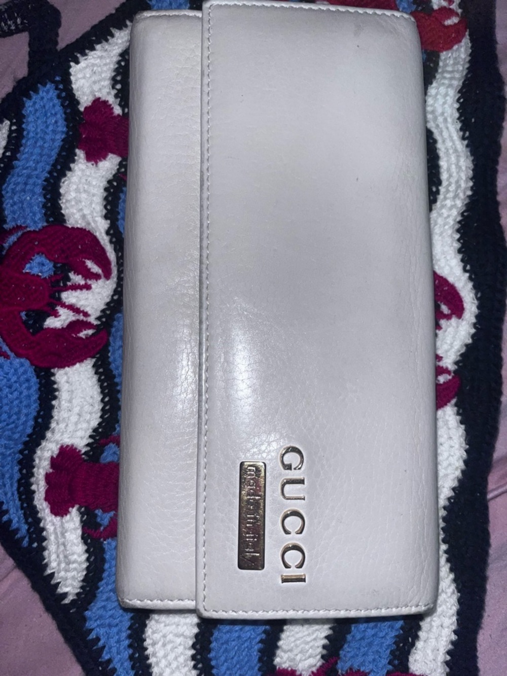 Gucci Bone and Gold Leather Luxury Long Two Way Snappy Wallet